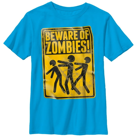Boy's Lost Gods Halloween Beware Zombies  Graphic Tee Turquoise Large