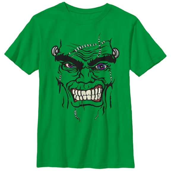 Boy's Lost Gods Halloween Frankenstein Monster Face Graphic Tee Kelly Green Small