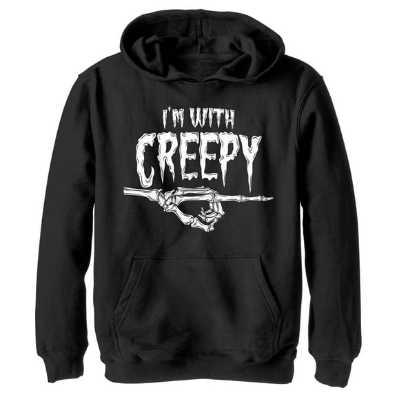 Boy's Lost Gods Halloween I'm With Creepy  Pull Over Hoodie Black Medium