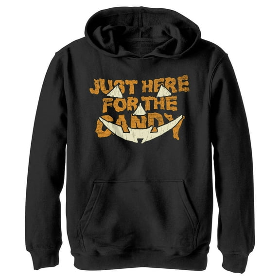 Boy's Lost Gods Halloween Just Here for the Candy Jack-O'-Lantern Pull Over Hoodie Black Medium