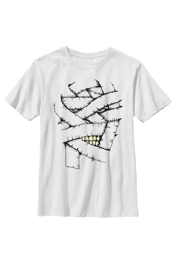 Boy's Lost Gods Halloween Mummy Face Graphic Tee White Medium