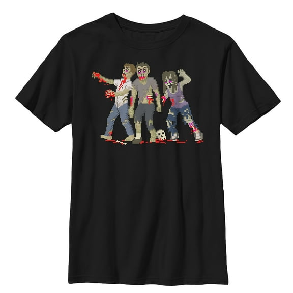 Boy's Lost Gods Halloween Pixelated Zombie Attack  Graphic Tee Black Large