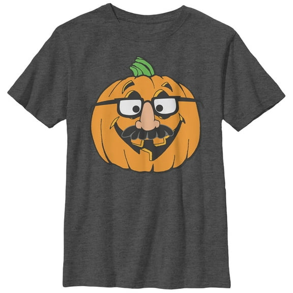 Boy's Lost Gods Halloween Pumpkin Disguise  Graphic Tee Charcoal Heather Large