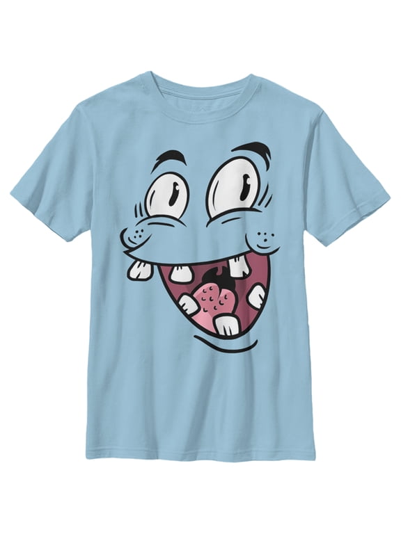 Boy's Lost Gods Halloween Silly Monster Face Graphic Tee Light Blue Large