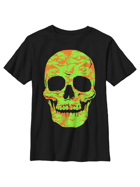Boy's Lost Gods Halloween Skull Bats in Flight Face Graphic Tee Black Large