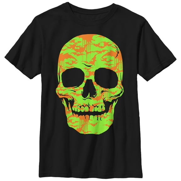 Boy's Lost Gods Halloween Skull Bats in Flight Face  Graphic Tee Black X Large