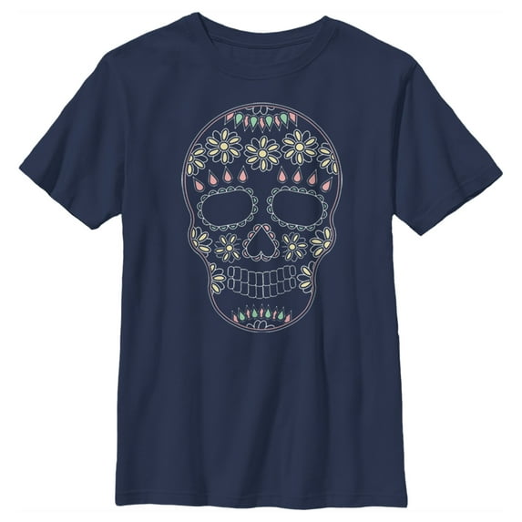 Boy's Lost Gods Halloween Sugar Skull Graphic Tee Navy Blue Small