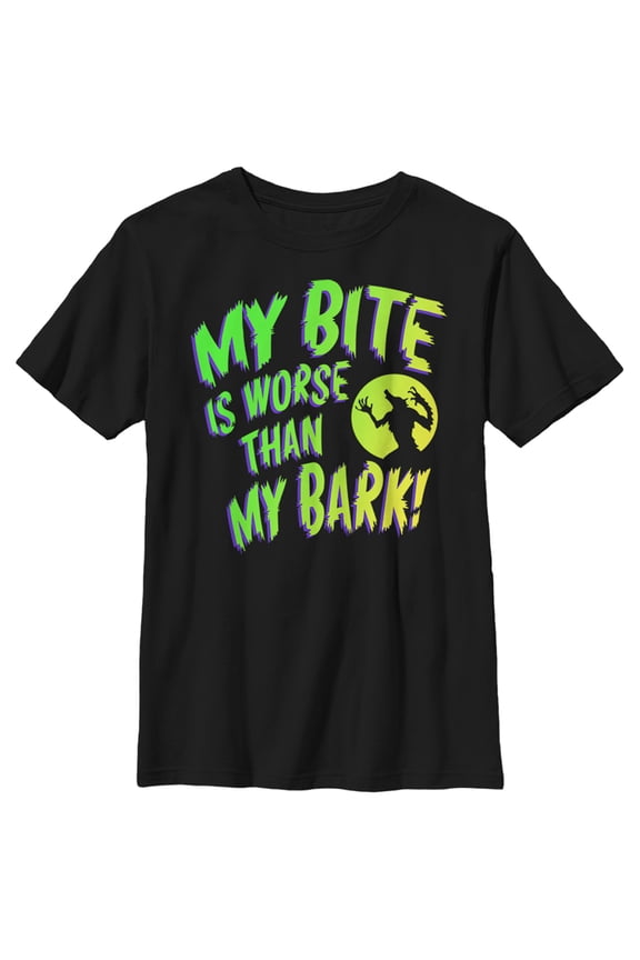 Boy's Lost Gods Halloween Werewolf Bite Worse Than Bark  Graphic Tee Black Large
