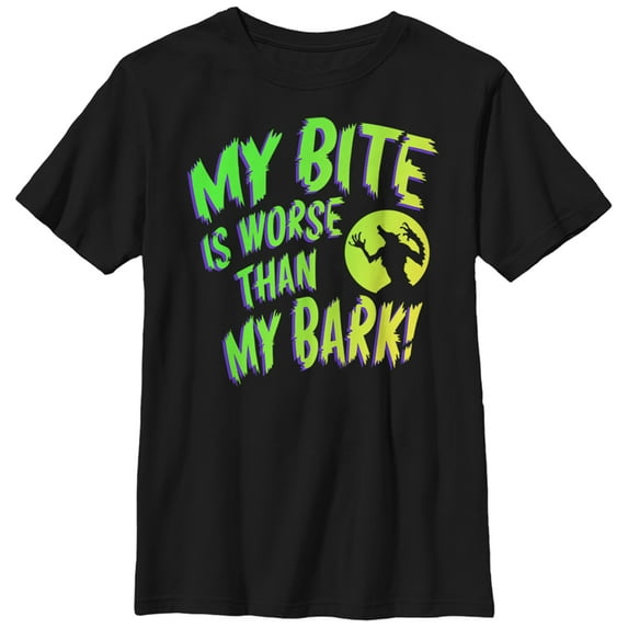 Boy's Lost Gods Halloween Werewolf Bite Worse Than Bark Graphic Tee Black Large