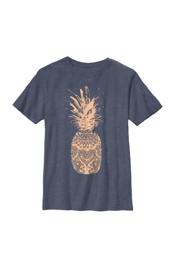 Boy's Lost Gods Henna Print Pineapple  Graphic Tee Navy Blue Heather X Large