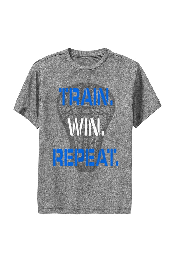 Boy's Lost Gods Lacrosse Train Win Repeat Performance Graphic Tee Charcoal Heather Small