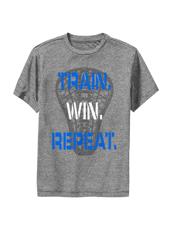 Boy's Lost Gods Lacrosse Train Win Repeat Performance Graphic Tee Charcoal Heather Small