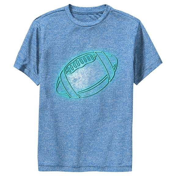 Boy's Lost Gods Light Blue Neon Football  Performance Graphic Tee Royal Blue Heather Medium