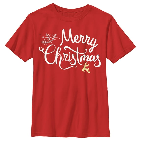 Boy's Lost Gods Merry Christmas Reindeer Graphic Tee Red X Large