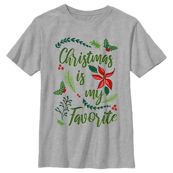 Boy's Lost Gods My Favorite is Christmas  Graphic Tee Athletic Heather Small