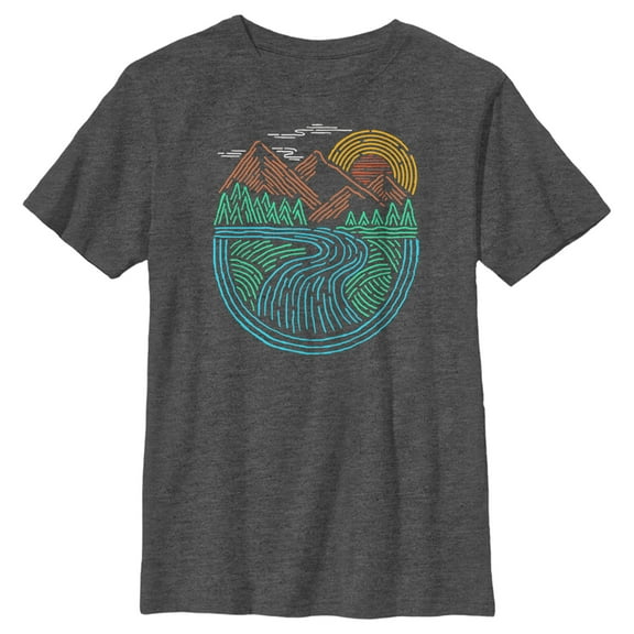 Boy's Lost Gods Nature Lines Run Path Graphic Tee Charcoal Heather Large