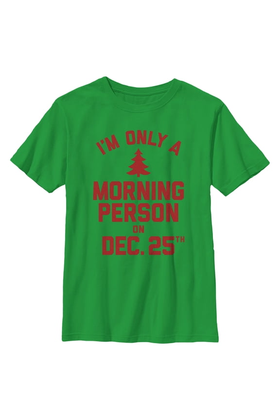 Boy's Lost Gods Only Morning Person on Xmas Graphic Tee Kelly Green Medium
