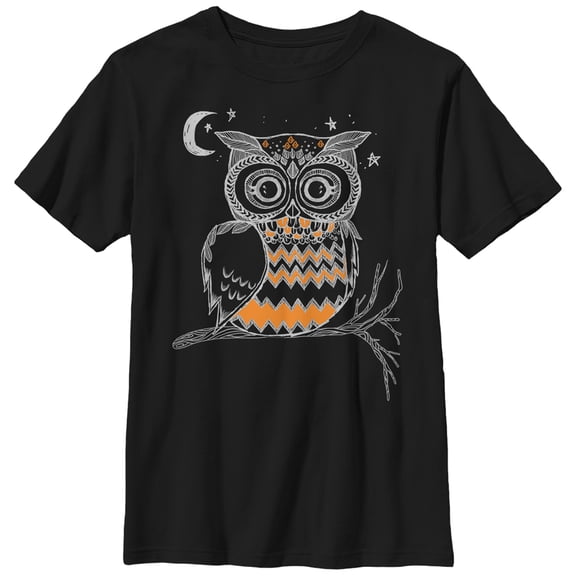 Boy's Lost Gods Owl in the Night  Graphic Tee Black Large