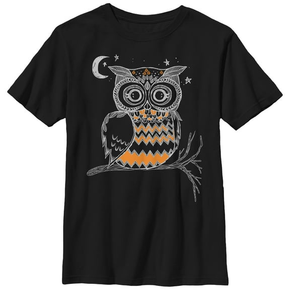 Boy's Lost Gods Owl in the Night  Graphic Tee Black Medium