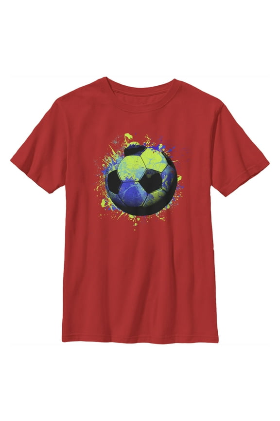 Boy's Lost Gods Paint Splatter Soccer Ball Graphic Tee Red Large