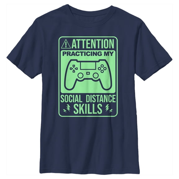 Boy's Lost Gods Practicing Social Distance Gaming Graphic Tee Navy Blue X Small