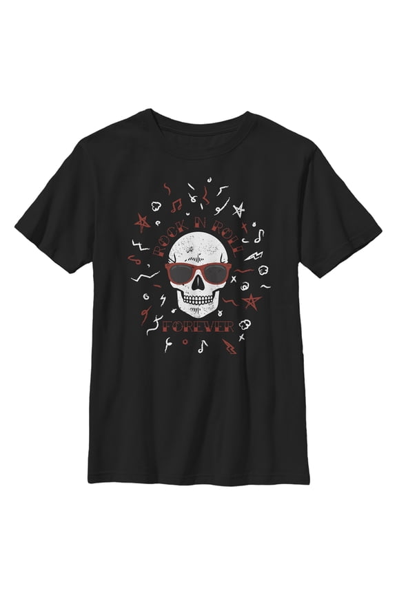 Boy's Lost Gods Rock N' Roll Forever Skull Graphic Tee Black Small