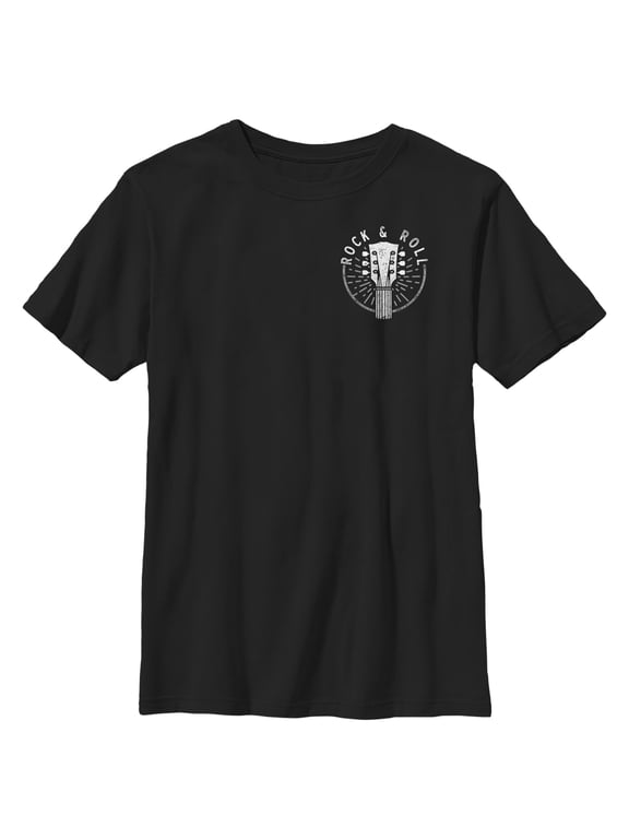 Boy's Lost Gods Rock & Roll Guitar Neck Badge Graphic Tee Black Medium