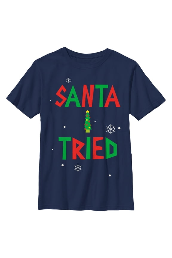 Boy's Lost Gods Santa I Tried Graphic Tee Navy Blue Small