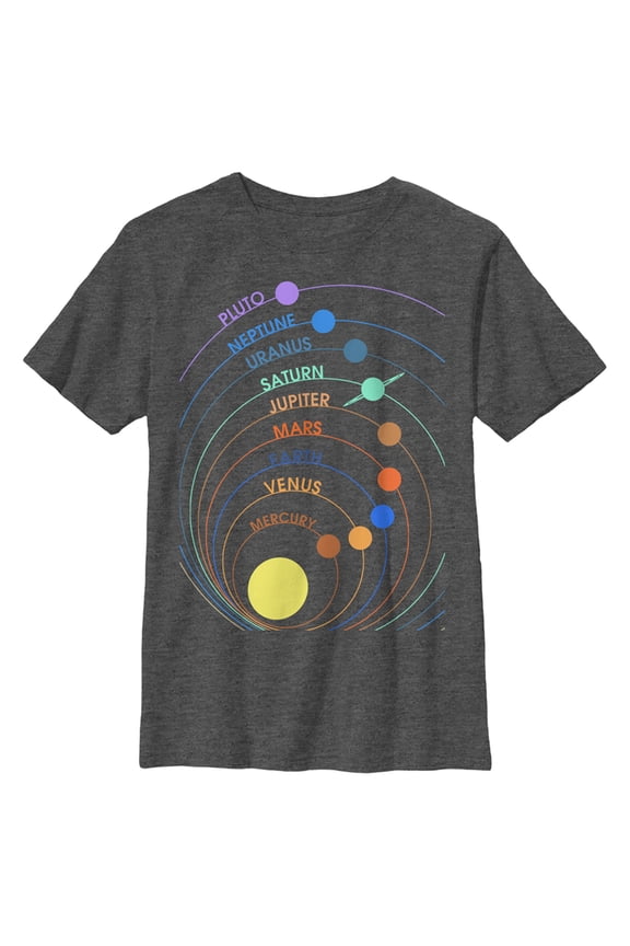 Boys' Husky Lost Gods Solar System Planet Rings Graphic Tee Charcoal Heather Medium