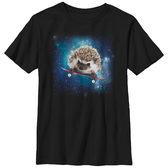 Boy's Lost Gods Space Hedgehog on Skateboard  Graphic Tee Black Large