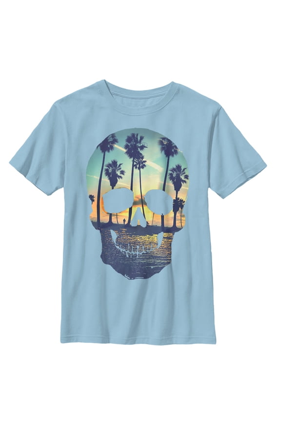 Boy's Lost Gods Sunset Skull Graphic Tee Light Blue Large
