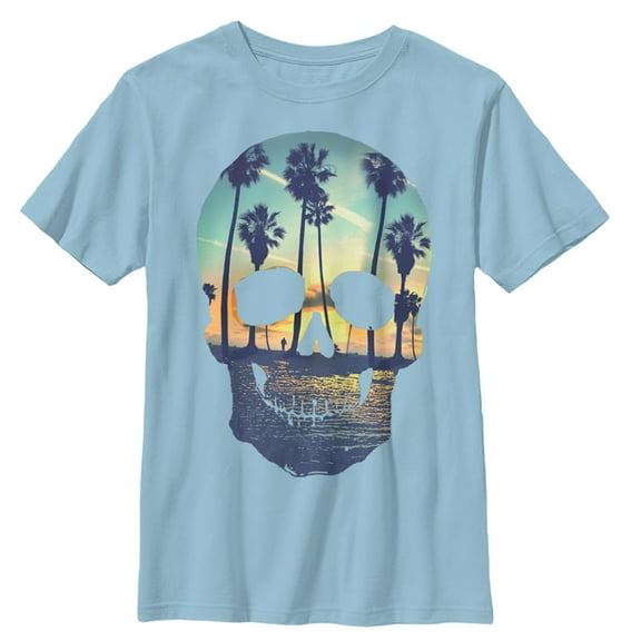 Boy's Lost Gods Sunset Skull  Graphic Tee Light Blue Medium