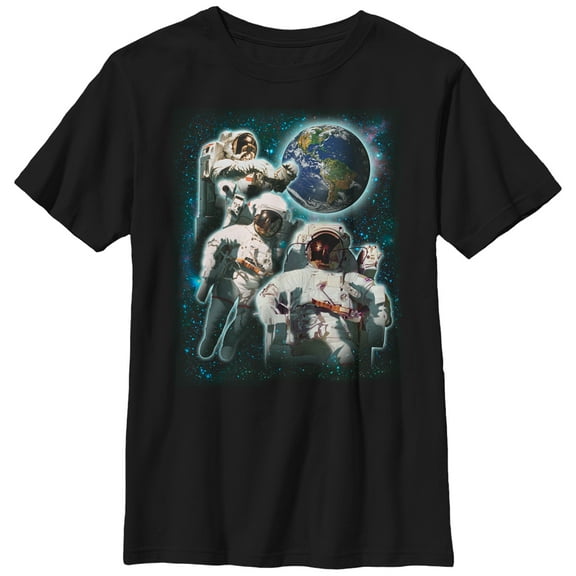 Boy's Lost Gods Three Astronauts in Space  Graphic Tee Black Small