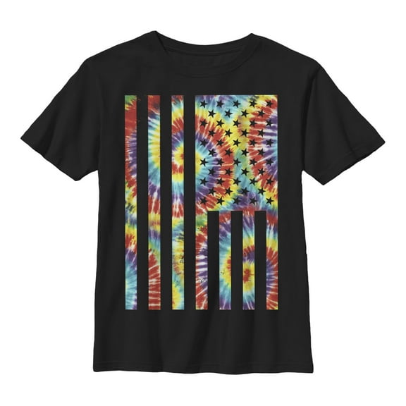 Boy's Lost Gods Tie-Dye American Flag Print  Graphic Tee Black Medium