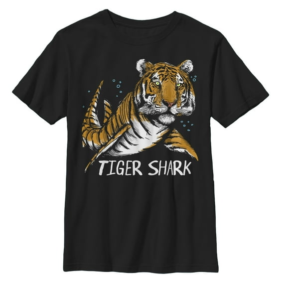 Boy's Lost Gods Tiger Shark  Graphic Tee Black Small