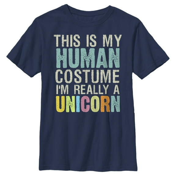 Boy's Lost Gods Unicorn in Human Costume  Graphic Tee Navy Blue X Small