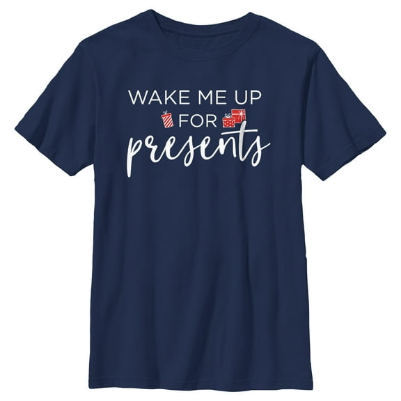 Boy's Lost Gods Wake Me up for Presents  Graphic Tee Navy Blue Small