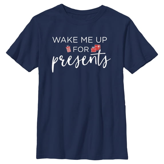 Boy's Lost Gods Wake Me up for Presents Graphic Tee Navy Blue X Large