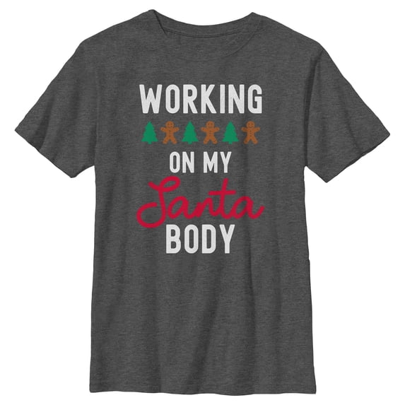 Boy's Lost Gods Working On My Santa Body Graphic Tee Charcoal Heather Medium
