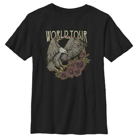 Boy's Lost Gods World Tour Eagle and Roses  Graphic Tee Black X Large
