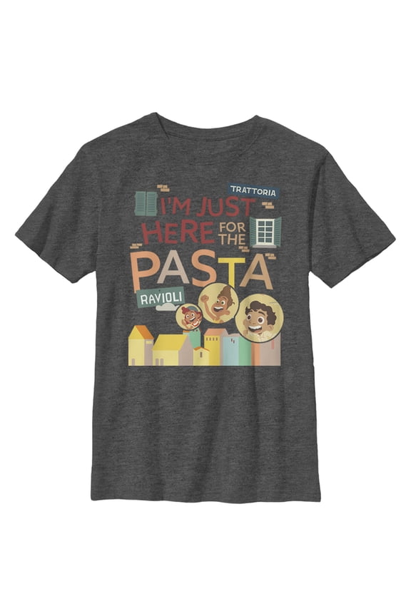 Boy's Luca I'm Just Here for the Pasta Graphic Tee Charcoal Heather Large