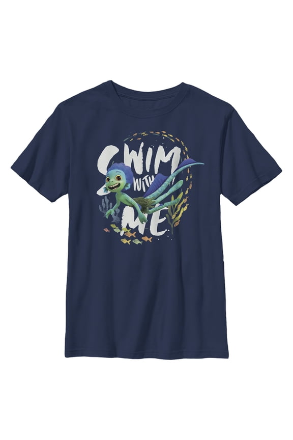 Boy's Luca Swim With Me Graphic Tee Navy Blue Large