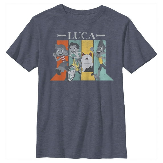 Boy's Luca Vintage Character Panels Graphic Tee Navy Blue Heather Medium