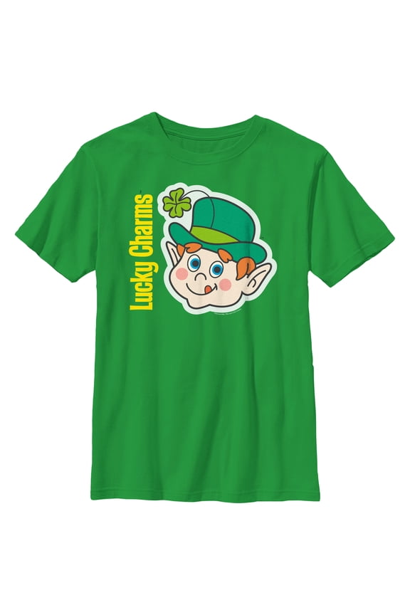 Boy's Lucky Charms Leprechaun Face Graphic Tee Kelly Green Large