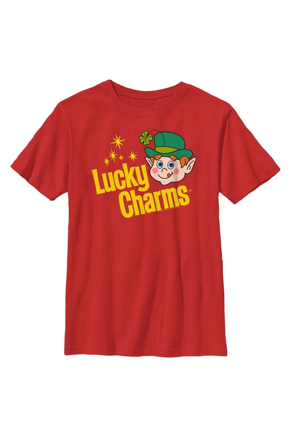 Boy's Lucky Charms Retro Logo Graphic Tee Red Large