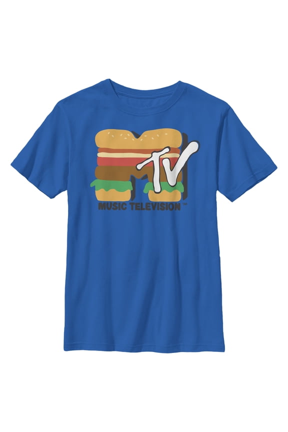 Boy's MTV Burger Cross Section Logo Graphic Tee Royal Blue X Large