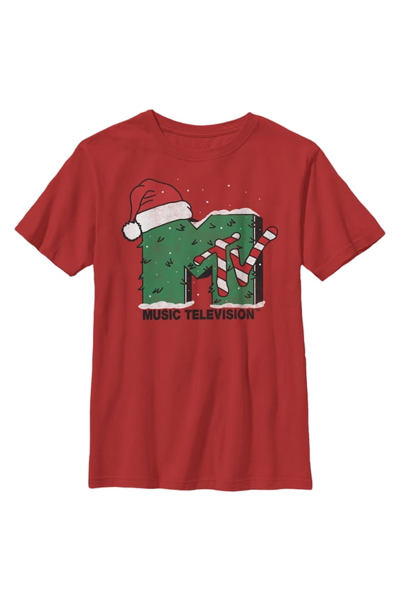 Boy's MTV Christmas Monster Logo  Graphic Tee Red Large