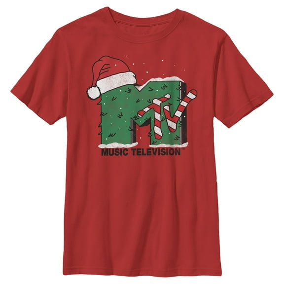 Boy's MTV Christmas Monster Logo Graphic Tee Red X Large