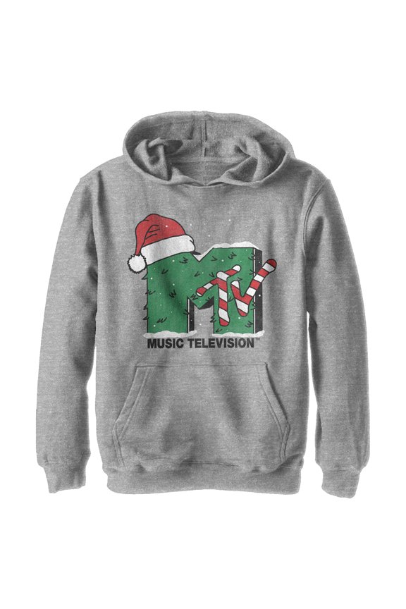 Boy's MTV Christmas Monster Logo  Pull Over Hoodie Athletic Heather Small