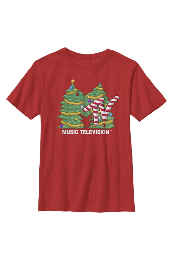 Boy's MTV Christmas Tree Logo  Graphic Tee Red X Large